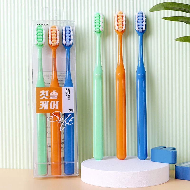 韩式超柔丝软毛牙刷3支装成人家用家庭装宽头超细软牙刷厂家批发 16.3起购