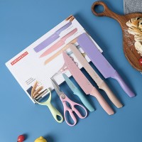 不锈钢菜刀 麦秸秆套刀彩色六件套礼品套装家用厨房刀具网红套刀