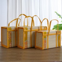 折叠环保长方形竹篮子过年大礼包空礼盒印刷图案金黄色包边布