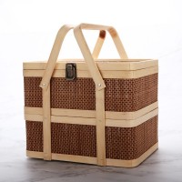 2023新款装粽子月饼食品的竹编双层复古仿古竹篮子碳化包装礼盒
