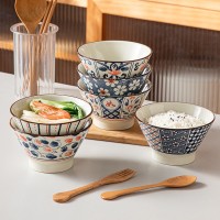 复古5英寸斗笠碗米饭碗沙拉碗小号高脚碗日式釉下彩家用陶瓷餐具