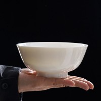 德化羊脂玉白瓷精致家用陶瓷餐具5.5寸中式纯白色高脚吃饭碗乔迁