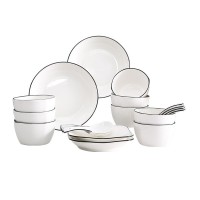 景德镇陶瓷碗釉下彩家用餐具套装碗碟盘泡面碗鱼盘汤碗黑线陶瓷碗